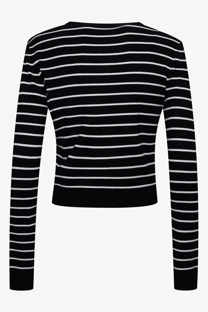 Rib Stripe Cardigan Black And White