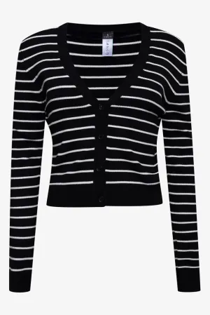 Rib Stripe Cardigan Black And White
