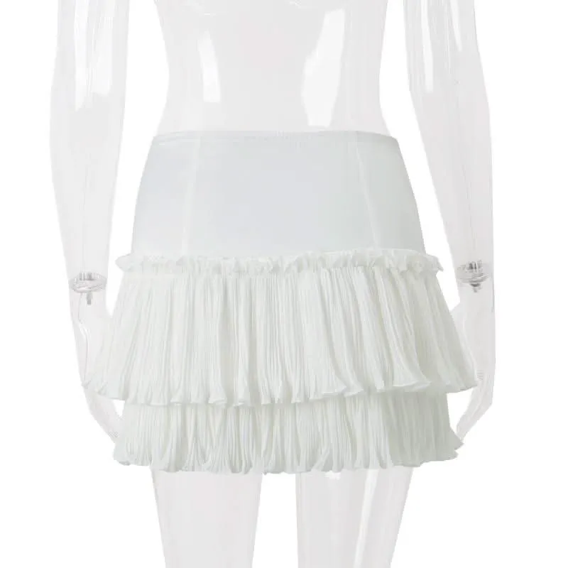 Ruched ruffle zip-up A line solid mini skirt