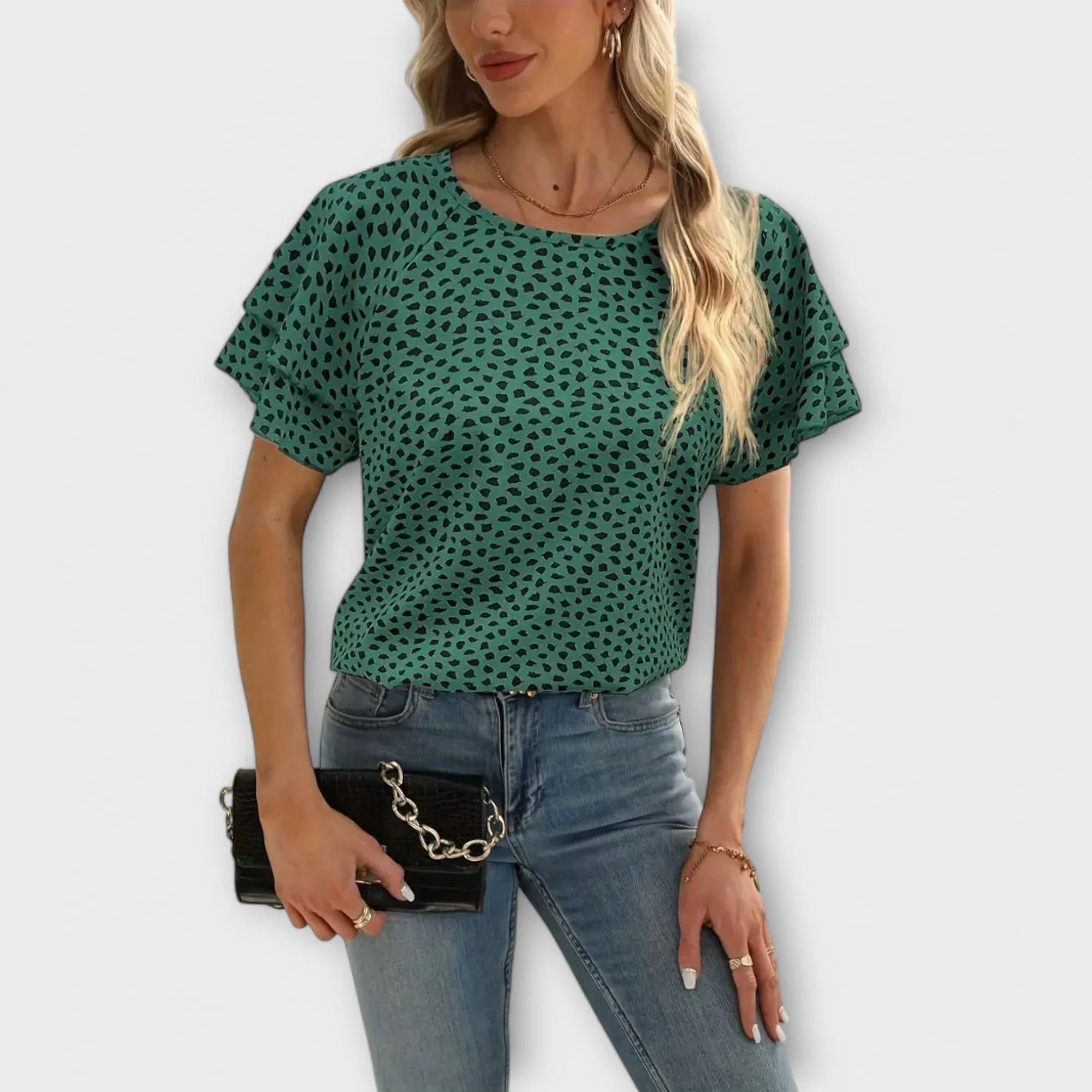 Samantha Blouse with Ruffle Details and Round Neck