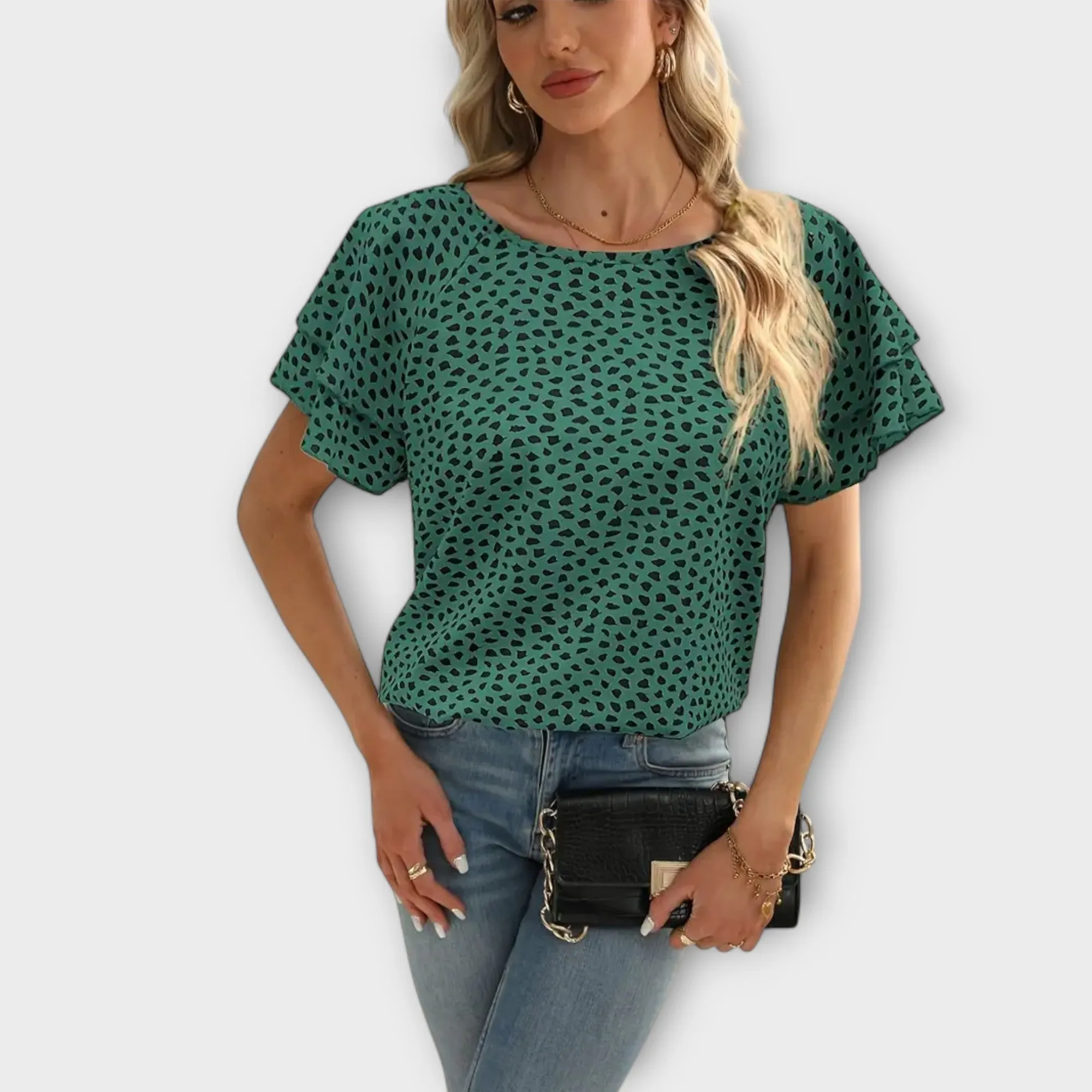 Samantha Blouse with Ruffle Details and Round Neck