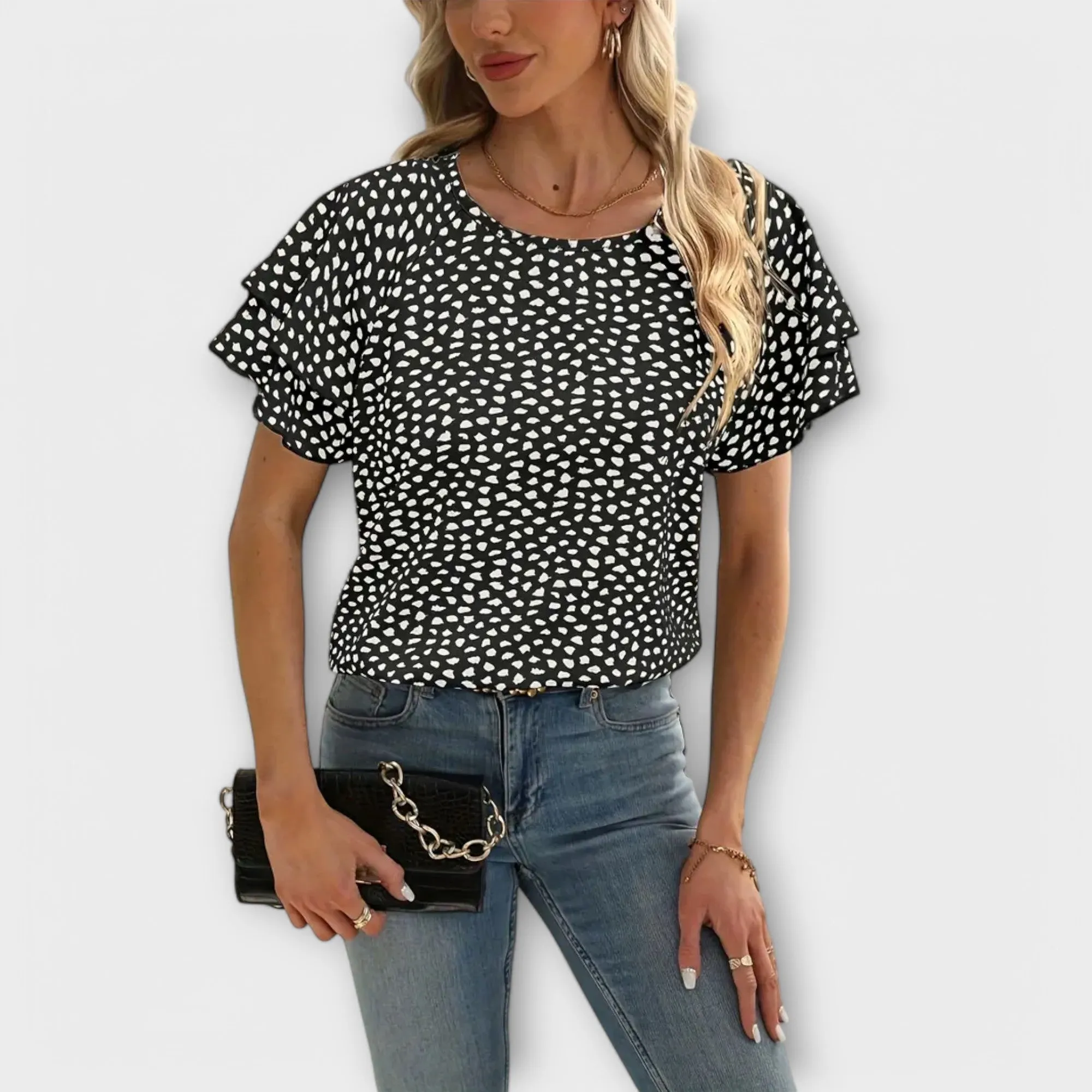 Samantha Blouse with Ruffle Details and Round Neck