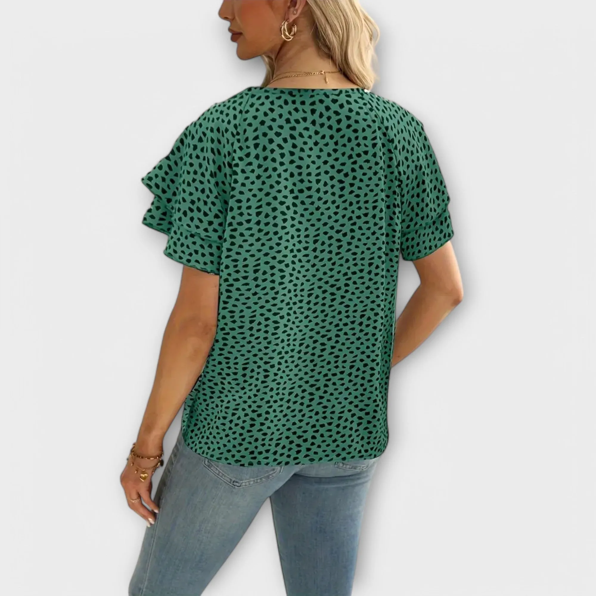 Samantha Blouse with Ruffle Details and Round Neck