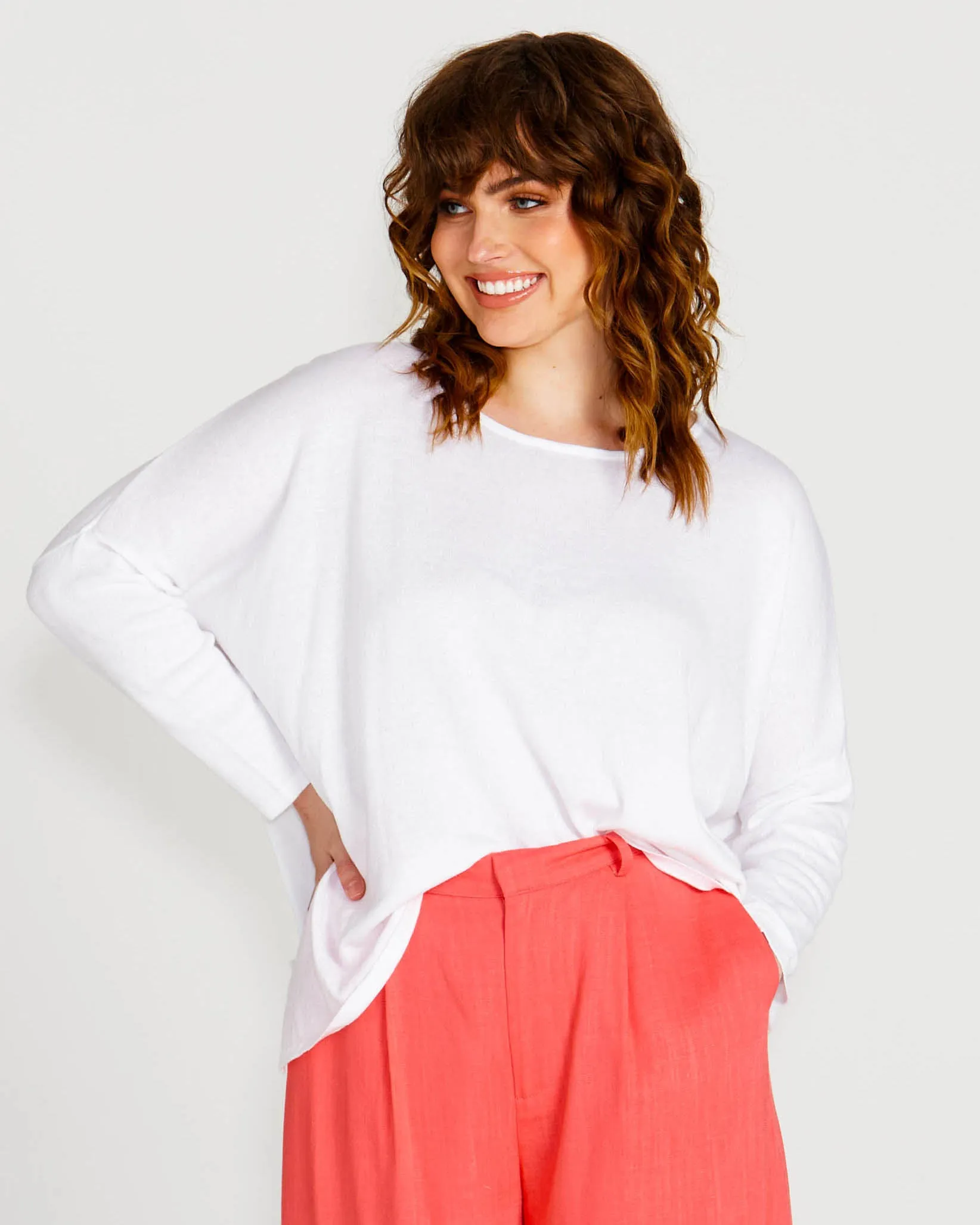 Shiv Oversized Cotton Lightweight Batwing Knit - White