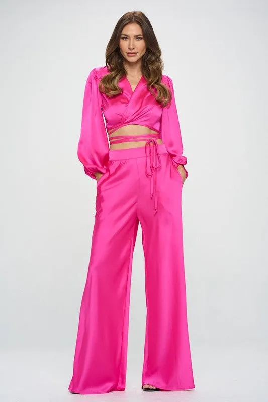 SILKY SATIN WRAP CROP TOP