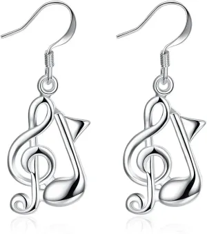 Silver Plated Music Note Dangle Earrings Fashion Earrings Daily Wear