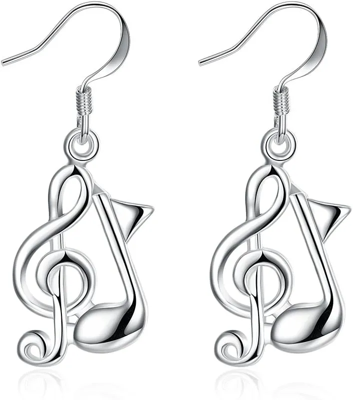Silver Plated Music Note Dangle Earrings Fashion Earrings Daily Wear