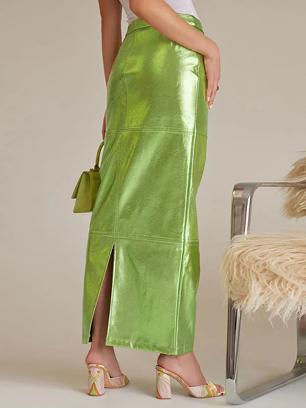 Solid Color Split-Joint High Waisted H-line Skirts