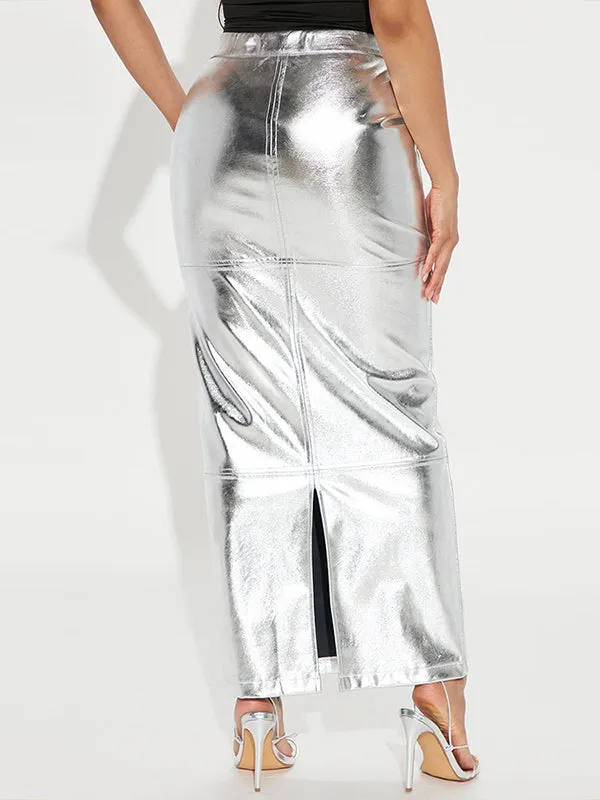 Solid Color Split-Joint High Waisted H-line Skirts