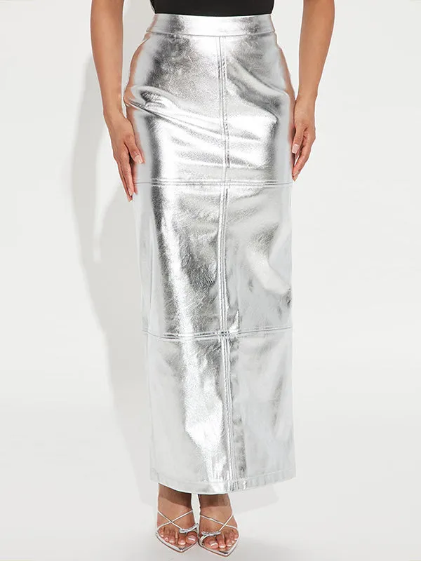 Solid Color Split-Joint High Waisted H-line Skirts