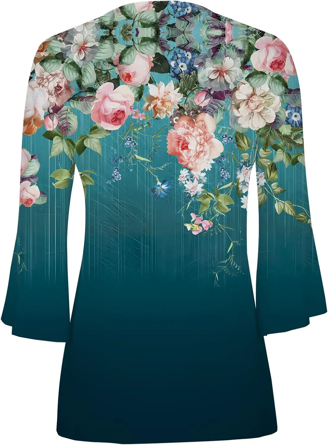 Summer Tops for Women 2024 Trendy Boho Floral Print Tunic Shirts 3/4 Bell Sleeve Button v Neck Tshirt Casual Loose Blouse