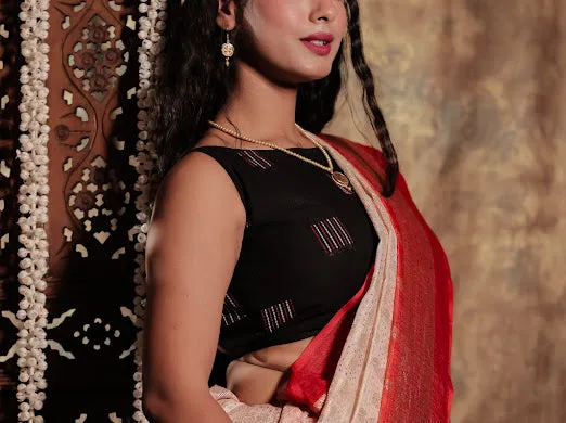 Sundori - Black Embroidered Sleeveless Cotton Blouse