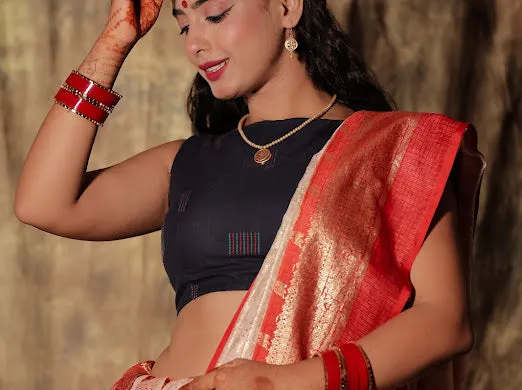 Sundori - Black Embroidered Sleeveless Cotton Blouse
