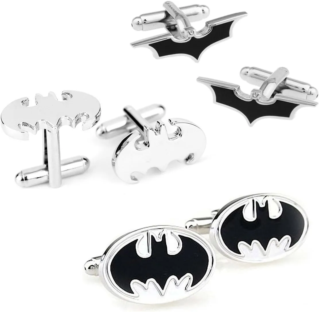 Super Hero Collection Bat Mens Classic Formal Occasions Cufflinks and Tie Clip Bar Set