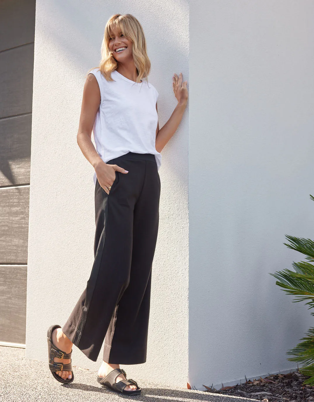 Timeless 7/8 Ponte Pant - Black/Black Stripe