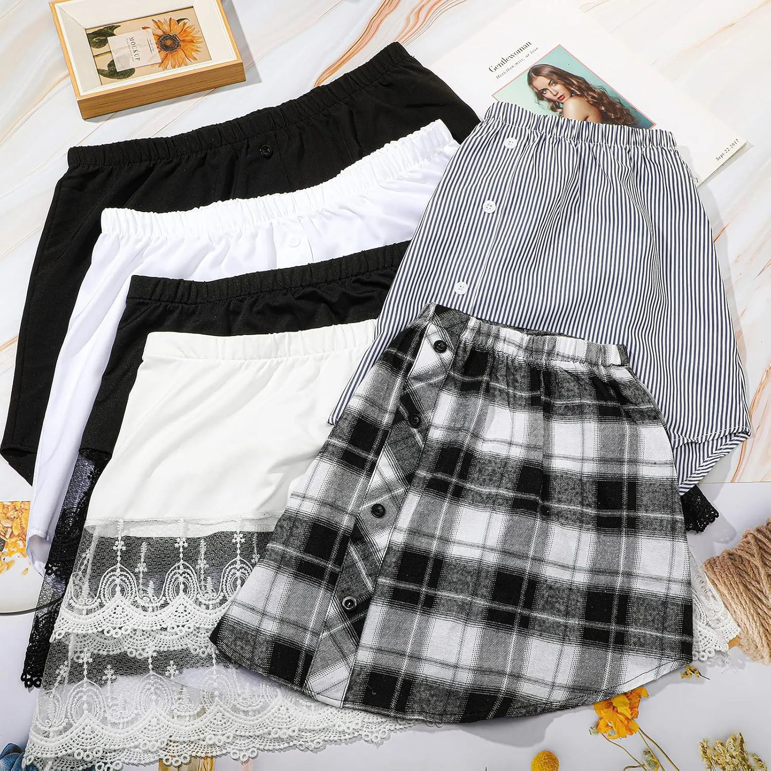 Unittype 6 Pcs Shirt Extender for Women Adjustable Half Slip Mini Short Extenders with Button Fake Top Lower Sweep