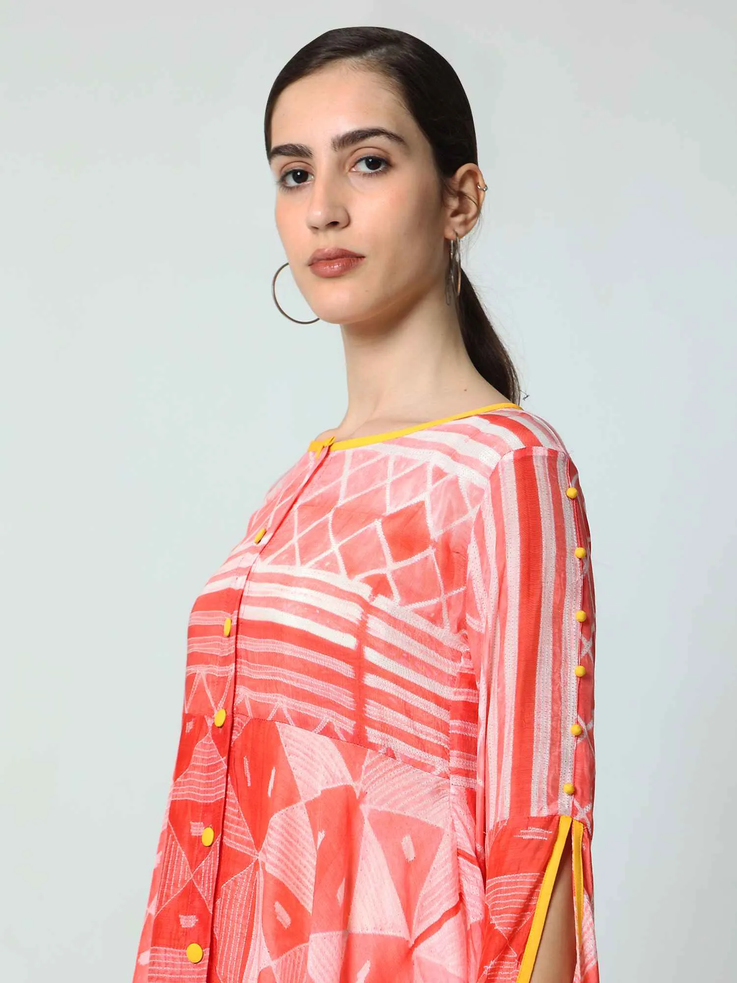 'Vaani' Hand-dyed Shibori Vegan Silk Top with Butterfly Sleeves