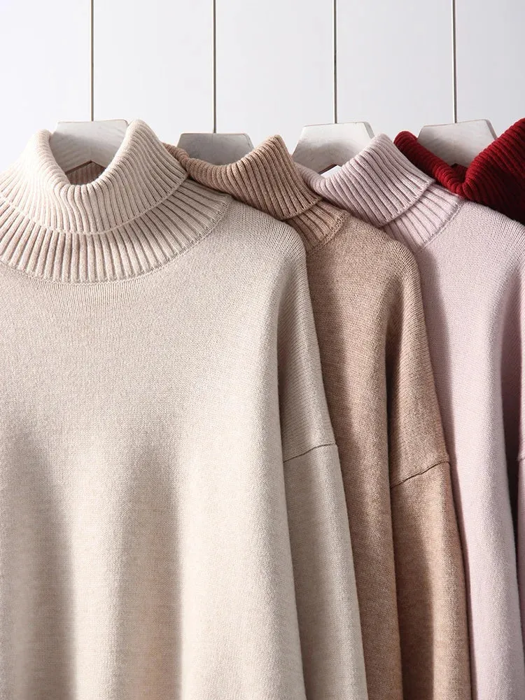 Warm Burgundy Sweater Women Oversized Pullover Winter Clothes Woman Brown Knit Jumper Loose Turtleneck Sweaters For Women 2024