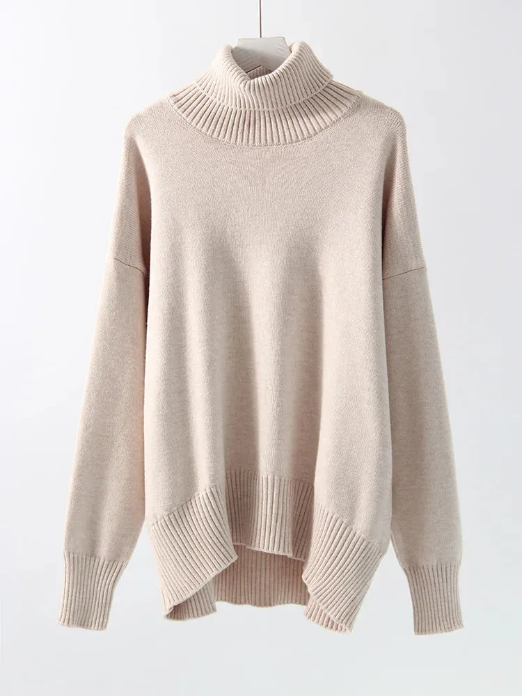 Warm Burgundy Sweater Women Oversized Pullover Winter Clothes Woman Brown Knit Jumper Loose Turtleneck Sweaters For Women 2024