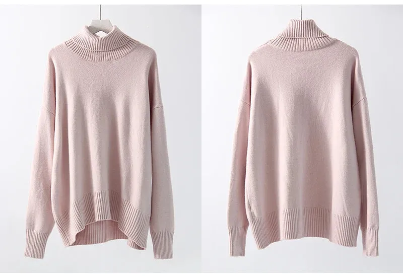 Warm Burgundy Sweater Women Oversized Pullover Winter Clothes Woman Brown Knit Jumper Loose Turtleneck Sweaters For Women 2024