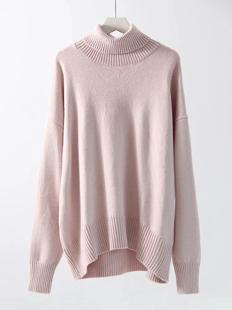 Warm Burgundy Sweater Women Oversized Pullover Winter Clothes Woman Brown Knit Jumper Loose Turtleneck Sweaters For Women 2024