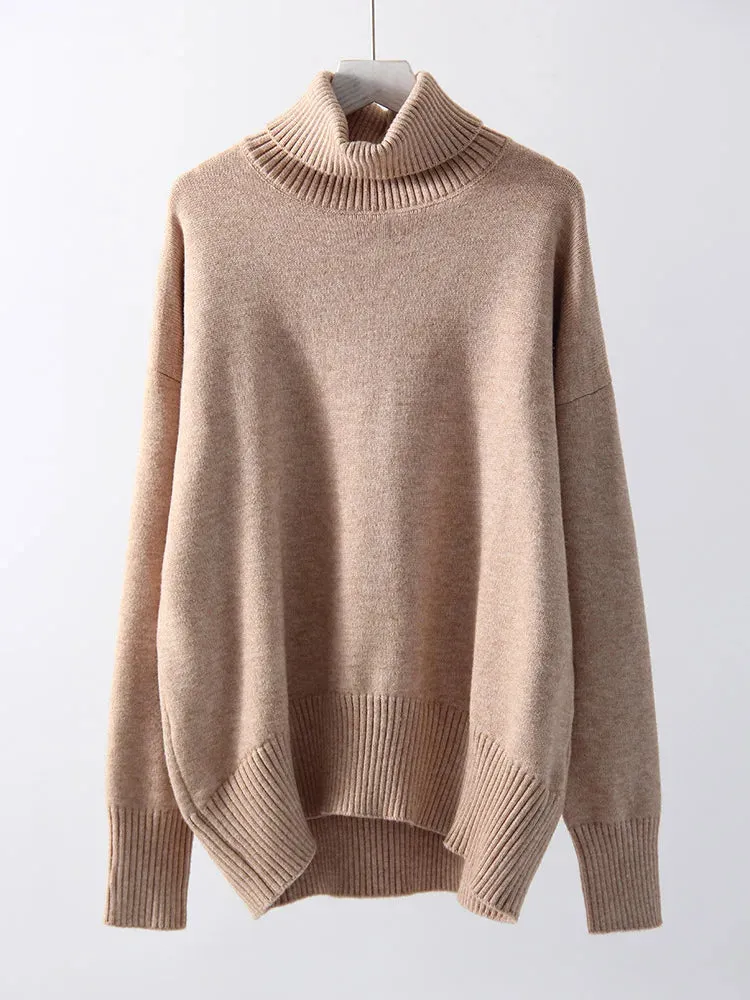 Warm Burgundy Sweater Women Oversized Pullover Winter Clothes Woman Brown Knit Jumper Loose Turtleneck Sweaters For Women 2024