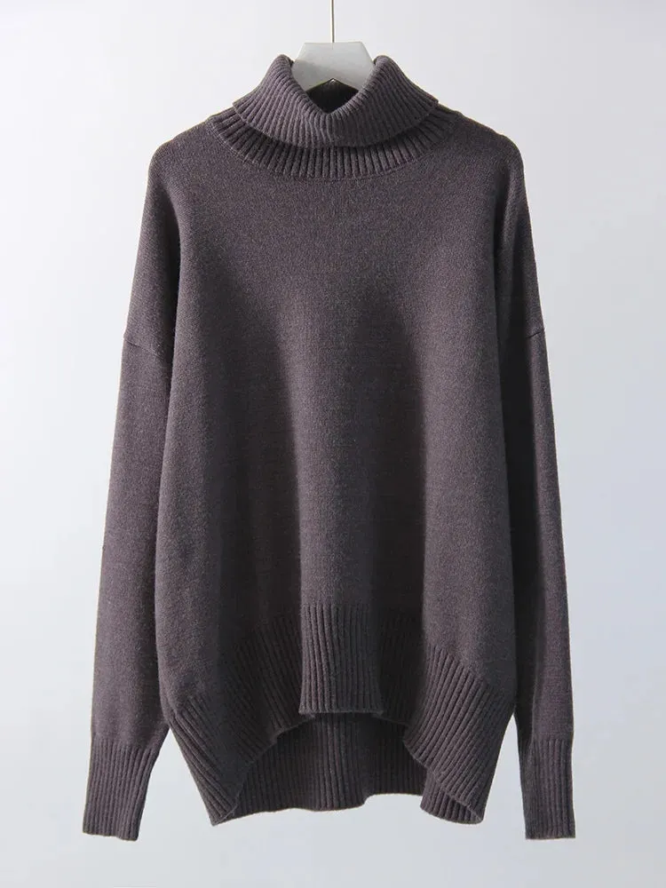 Warm Burgundy Sweater Women Oversized Pullover Winter Clothes Woman Brown Knit Jumper Loose Turtleneck Sweaters For Women 2024