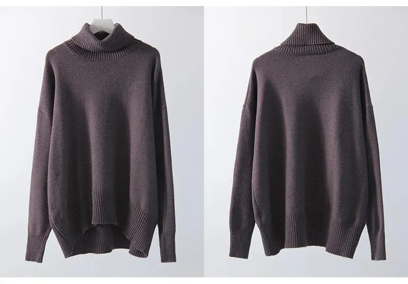 Warm Burgundy Sweater Women Oversized Pullover Winter Clothes Woman Brown Knit Jumper Loose Turtleneck Sweaters For Women 2024
