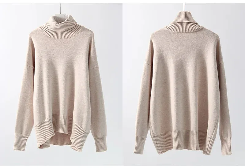 Warm Burgundy Sweater Women Oversized Pullover Winter Clothes Woman Brown Knit Jumper Loose Turtleneck Sweaters For Women 2024