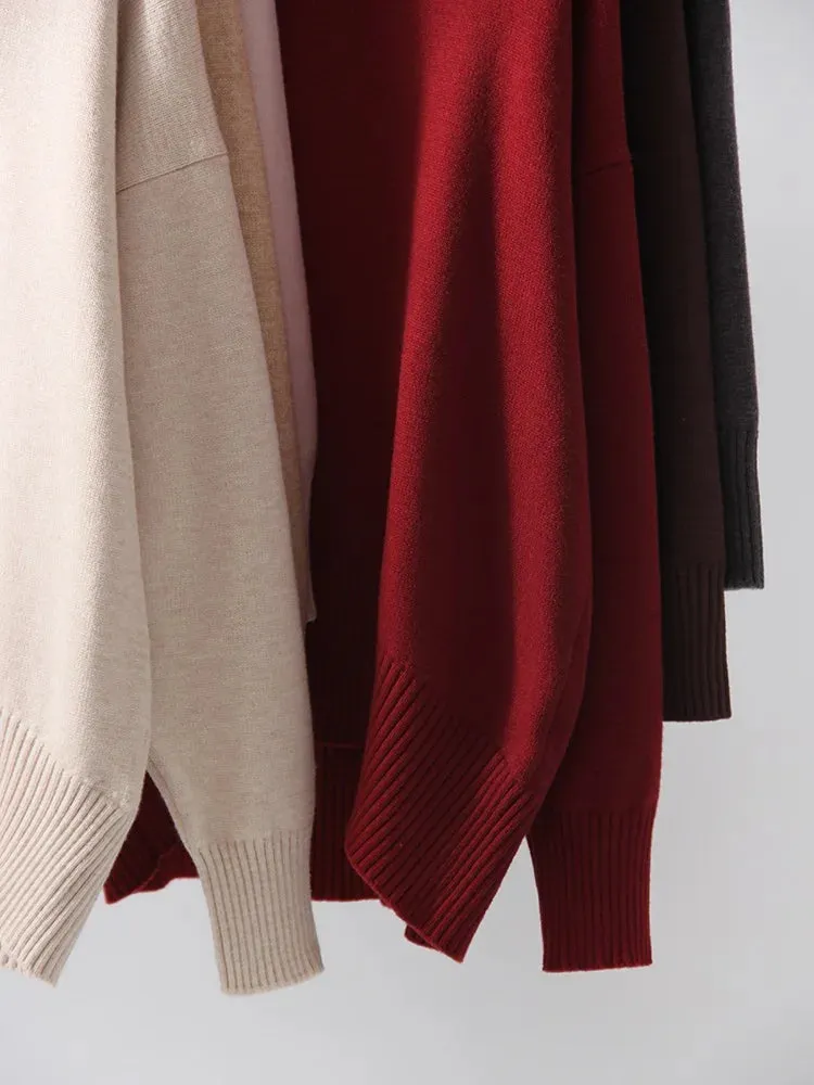 Warm Burgundy Sweater Women Oversized Pullover Winter Clothes Woman Brown Knit Jumper Loose Turtleneck Sweaters For Women 2024
