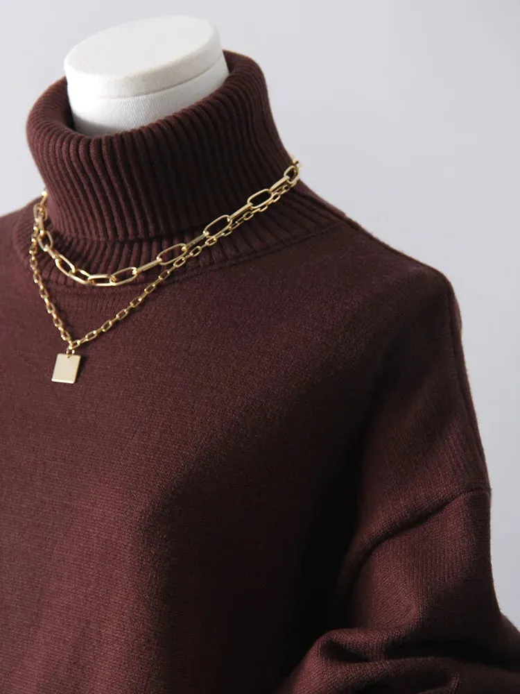 Warm Burgundy Sweater Women Oversized Pullover Winter Clothes Woman Brown Knit Jumper Loose Turtleneck Sweaters For Women 2024