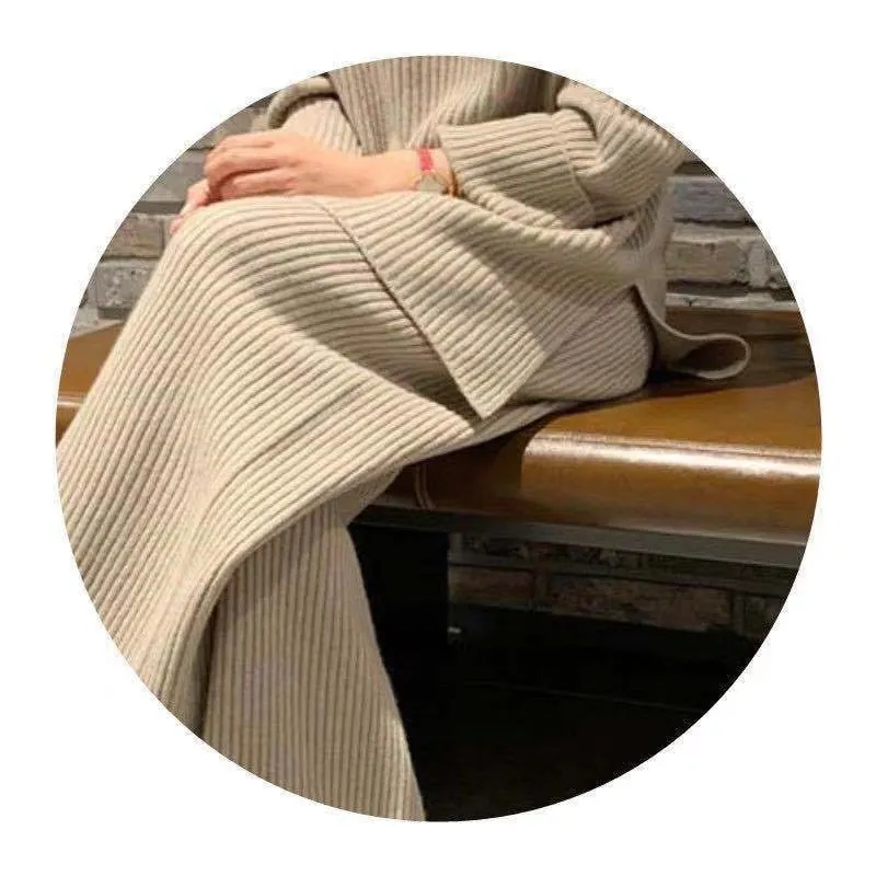 Winter Knitted Sweater Two-Piece Set Women Turtleneck Top Warm Thick Pants Suits Female Casual Pullover Tracksuits