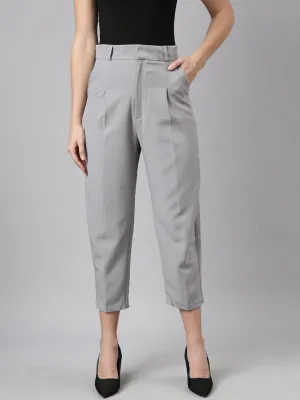 Women Grey Comfort Regular Fit Cotton Formal Trouser