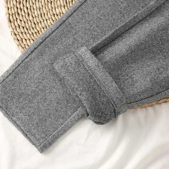 Womens High-Waisted Wool Blend Trousers-Tailored Fit