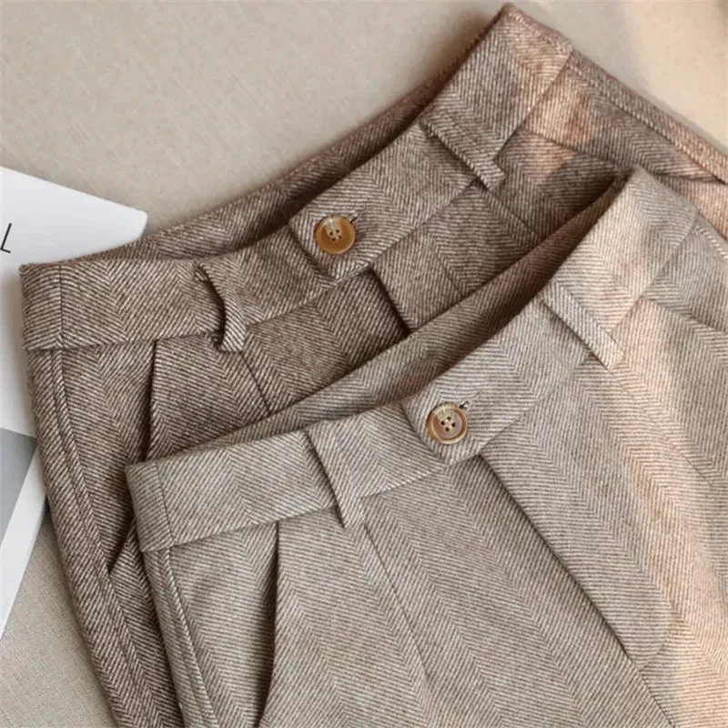 Womens High-Waisted Wool Blend Trousers-Tailored Fit