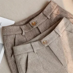 Womens High-Waisted Wool Blend Trousers-Tailored Fit